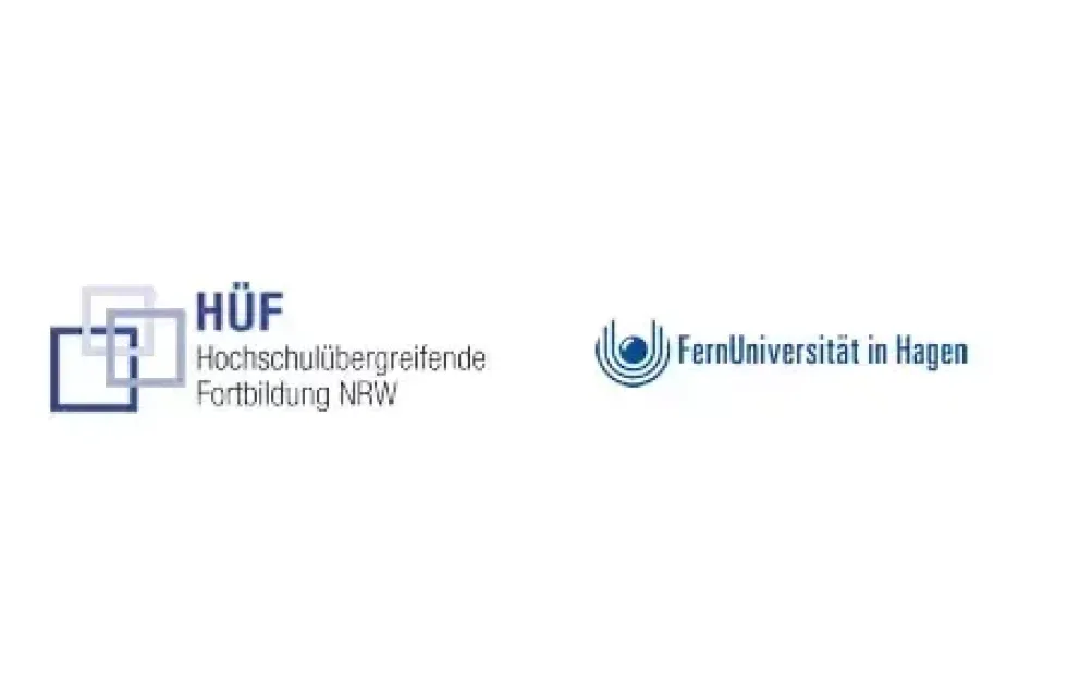 Logo HÜF Hochschulübergreifende Fortbildung NRW neben Logo der Fernuniversität in Hagen
