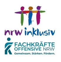 Logo nrw inklusiv über dem Logo der Fachkräfteoffensive NRW. Gemeinsam. Stärken. Fördern.