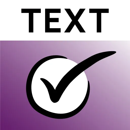 Icon der App Check-Text im lila Projektdesign des Teilhabe 4.0-Projekts.