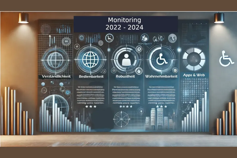 KI generierte Grafik mit den 4 Grundprinzipien zum Monitoring 2022-2024 von Web und Apps